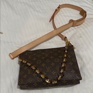 Louis Vuitton Dark Brown Monogram Crossbody pochette Bag with Gold Chain